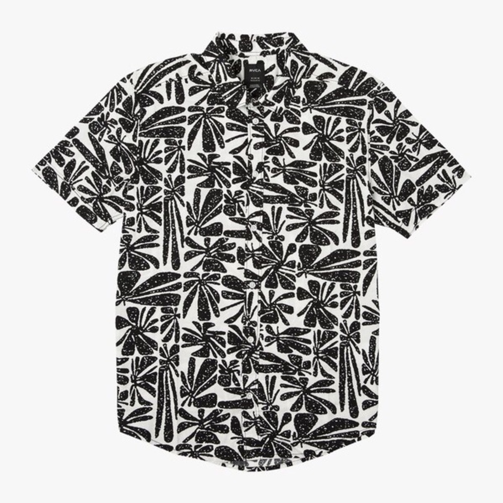RVCA Mahalo Palm Print Button Up Shirt - L